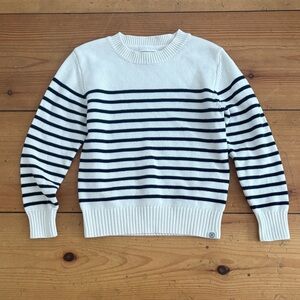 Long Wharf Supply Co.  White & Navy Striped Crewneck Sweater SMALL